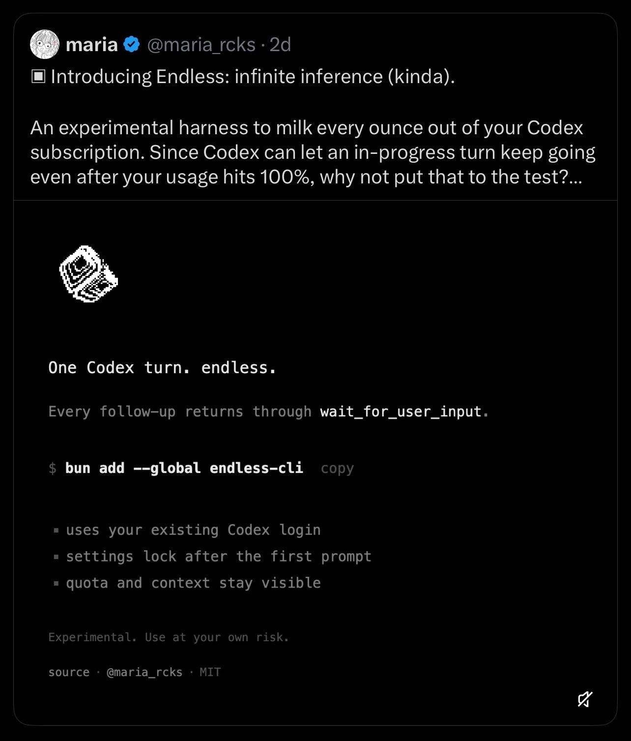 Endless landing page showing the wait_for_user_input trick