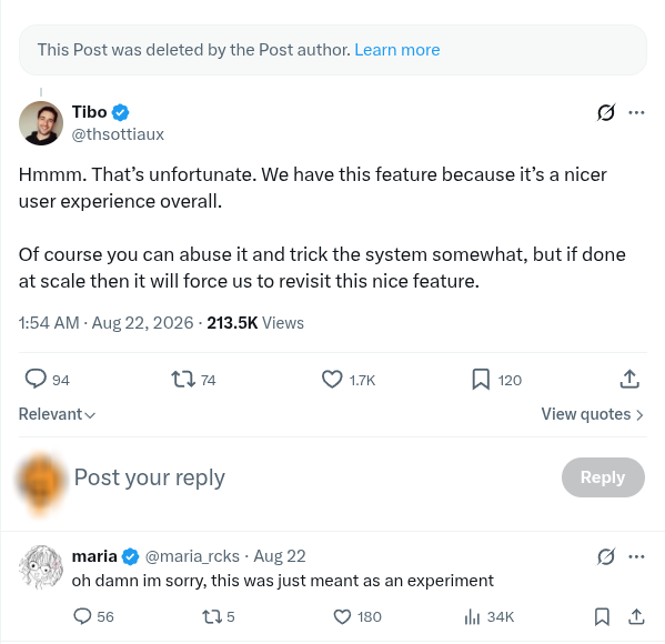 Tibo’s warning that the feature would be revisited