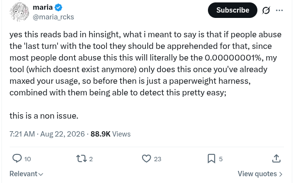 Maria’s “non issue” defense