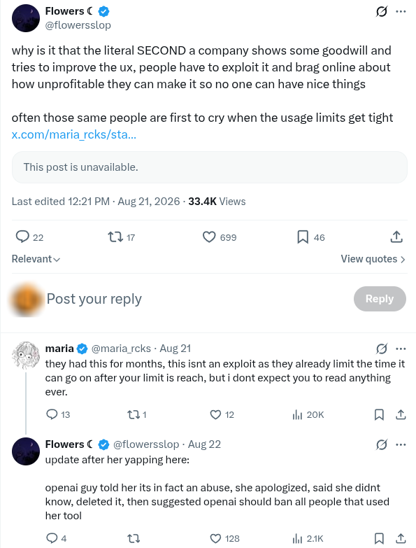 Flowers’ thread documenting Maria’s response